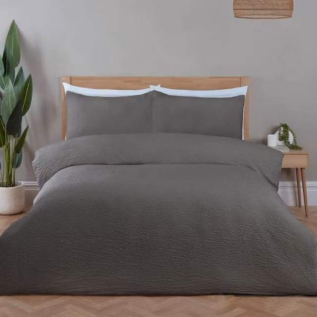 Divante Seersucker Washable Duvet Set in Grey Anthracite, 140 x 200 cm
