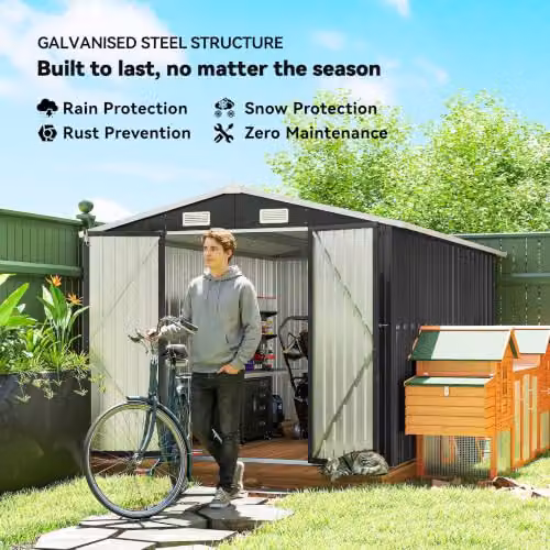 Outsunny Heavy Duty Metal Outdoor Storage Shed with Double Doors and 4 Vents, Dark Grey – 3