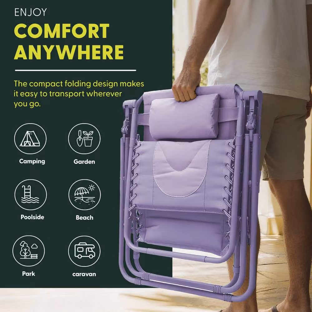 Keplin Set of 2 XXL Premium Heavy Duty Padded Zero Gravity Chairs in Purple – 5