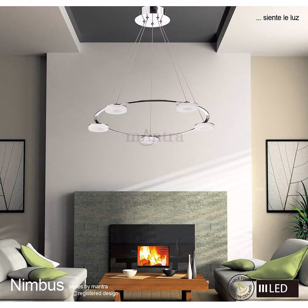 Netlighting Nimbus 5 Light LED Pendant Lamp in Chrome and Grey with Frosted Acrylic – 3