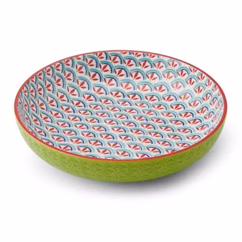 Mikasa Green Geometric Glazed Stoneware Pasta and Salad Coupe Bowl, 21 cm