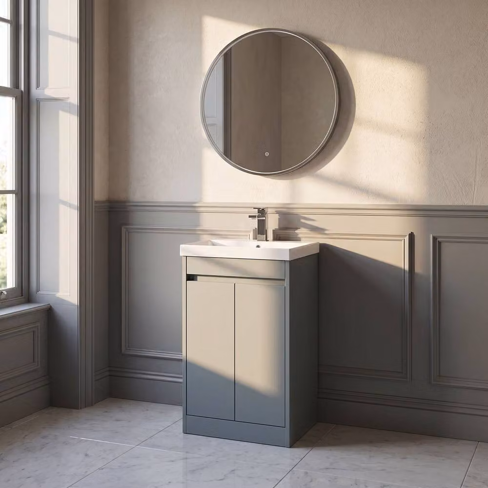 Balterley Chartley 2 Door Floor Standing Bathroom Vanity Unit with Thin Edge Basin, Coastal Grey, W/D/H: 52.0 x 39.5 x 83.5 cm – 2