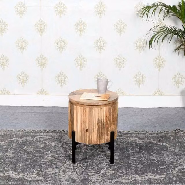 IH Design Rustic Brown Wood and Metal Bedside Table W/D/H: 35 x 45 x 35 cm