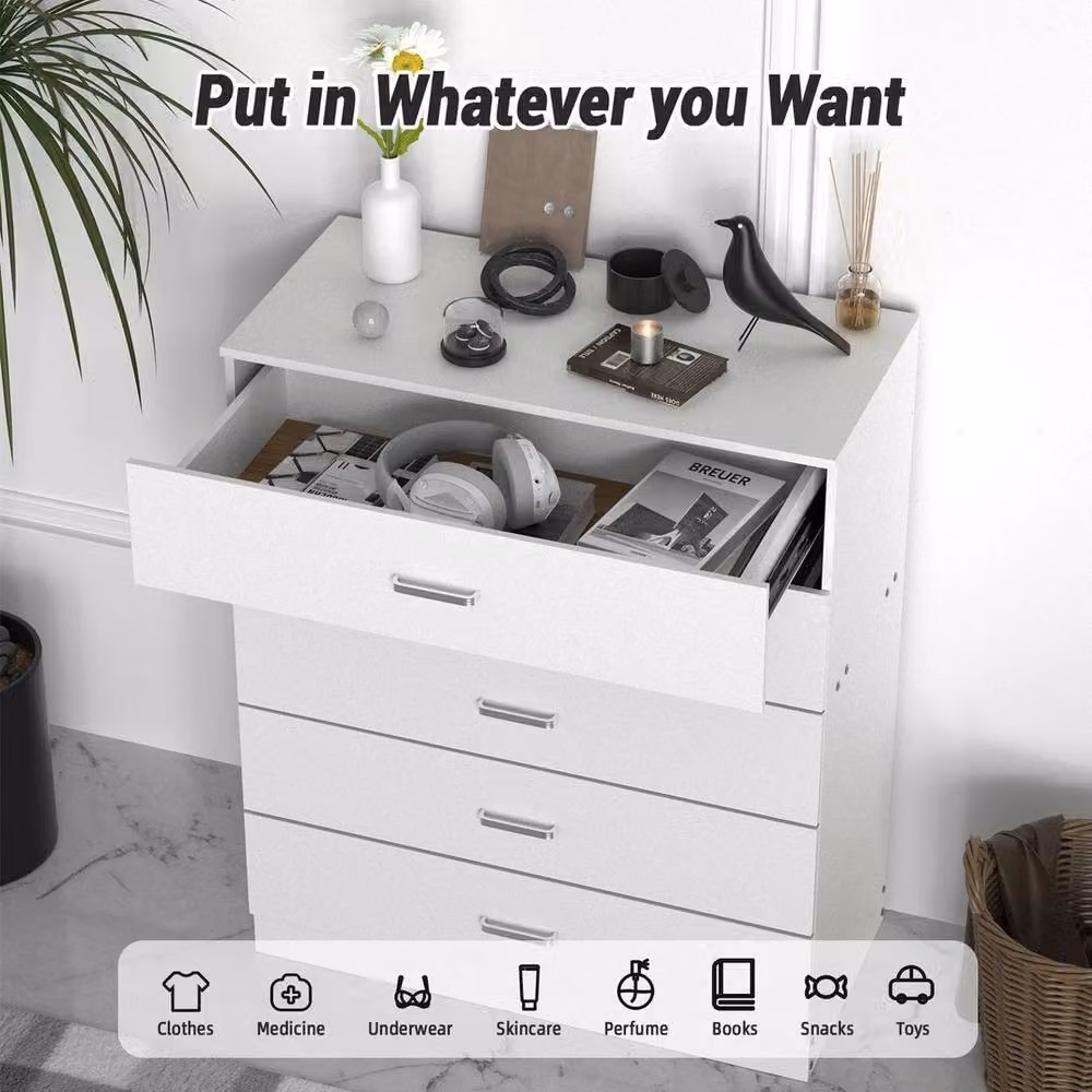 FORGEVIO Modern 5 Drawer Chest of Drawers with Metal Handles in White – 3