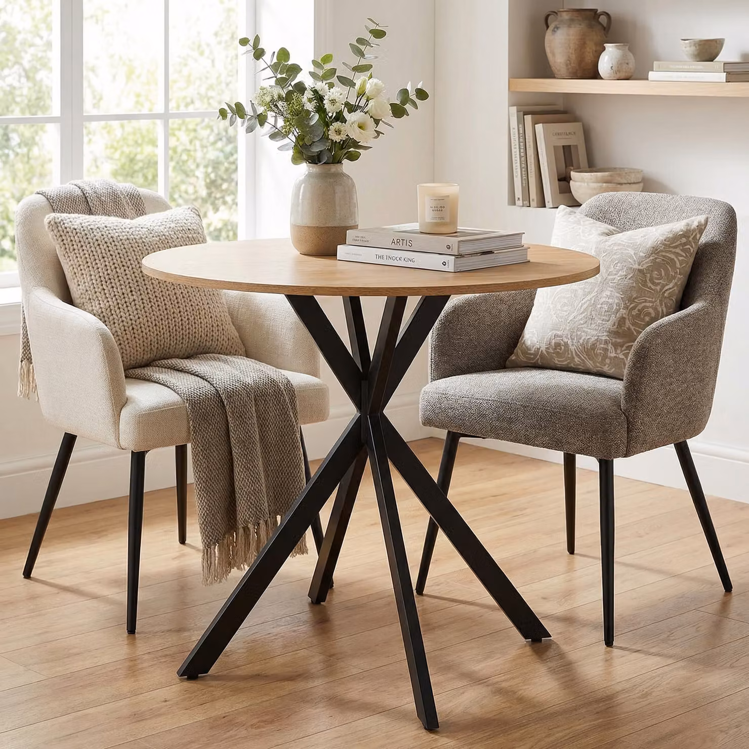 HOMCOM Industrial Round Dining Table in Brown and Black, Diameter: 80 cm, Height: 75 cm – 2