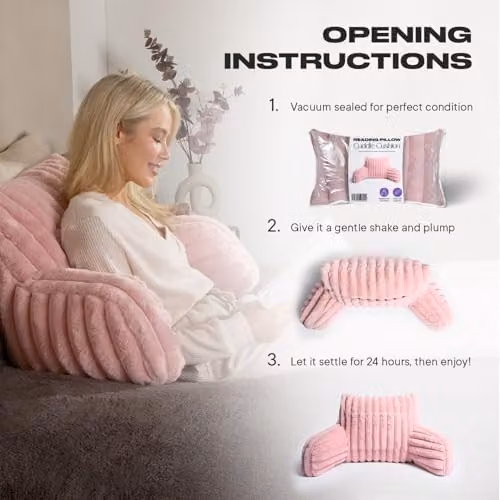 OHS Ribbed Faux Fur Reading Pillow with Heatable Pocket in Pink, W/D/H: 65 x 40 x 65 cm – 2