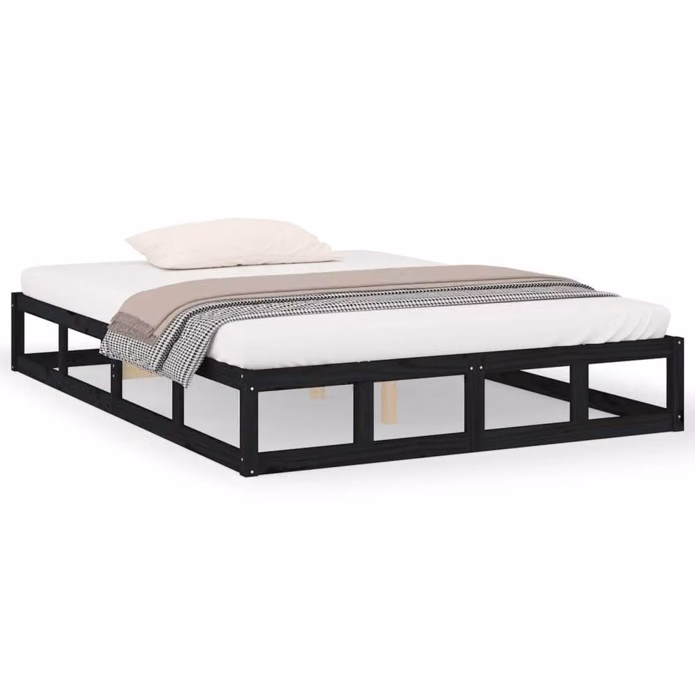 Berkfield Home Beautiful Black Solid Pine Wood Bed Frame W/D/H: 200 x 200 x 28 cm – 3