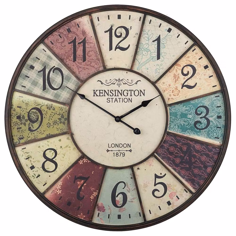 Wyld and Coco Heritage Home Round Wall Clock in Multicolour Metal, Diameter: 59 cm – 2