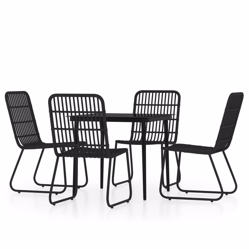 Berkfield Home 5 Piece Black Garden Dining Set with Metal, Glass and Rattan – 2