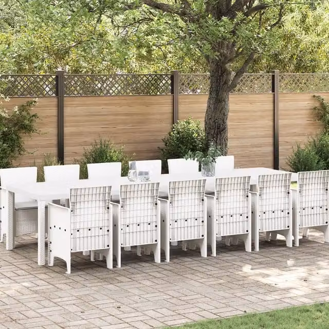Berkfield Home 13 Piece White Poly Rattan Garden Dining Set with Cushions