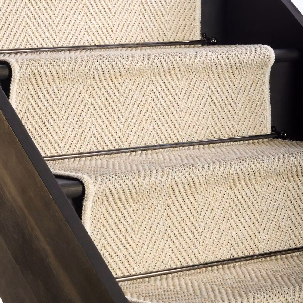 RainbowHome New England Ivory Herringbone Stair Runner with Grey Self-Colour Edge, W: 70 cm, L: 700 cm – 2