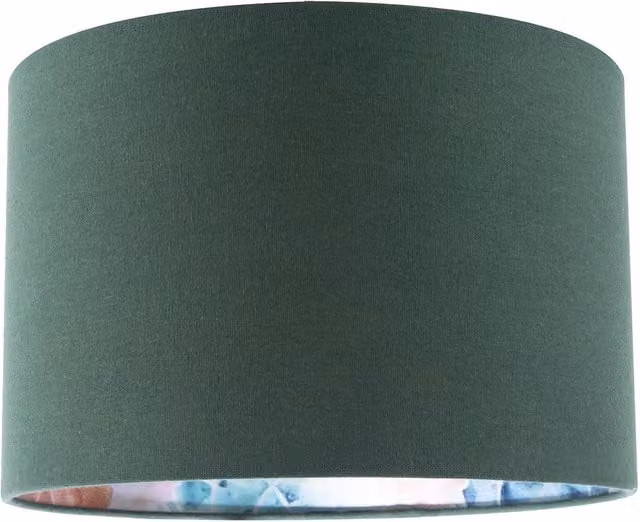 Happy Homewares Chic Emerald Green Linen Cylinder Lamp Shade with Moroccan Pattern Lining, Diameter: 30 cm – 1