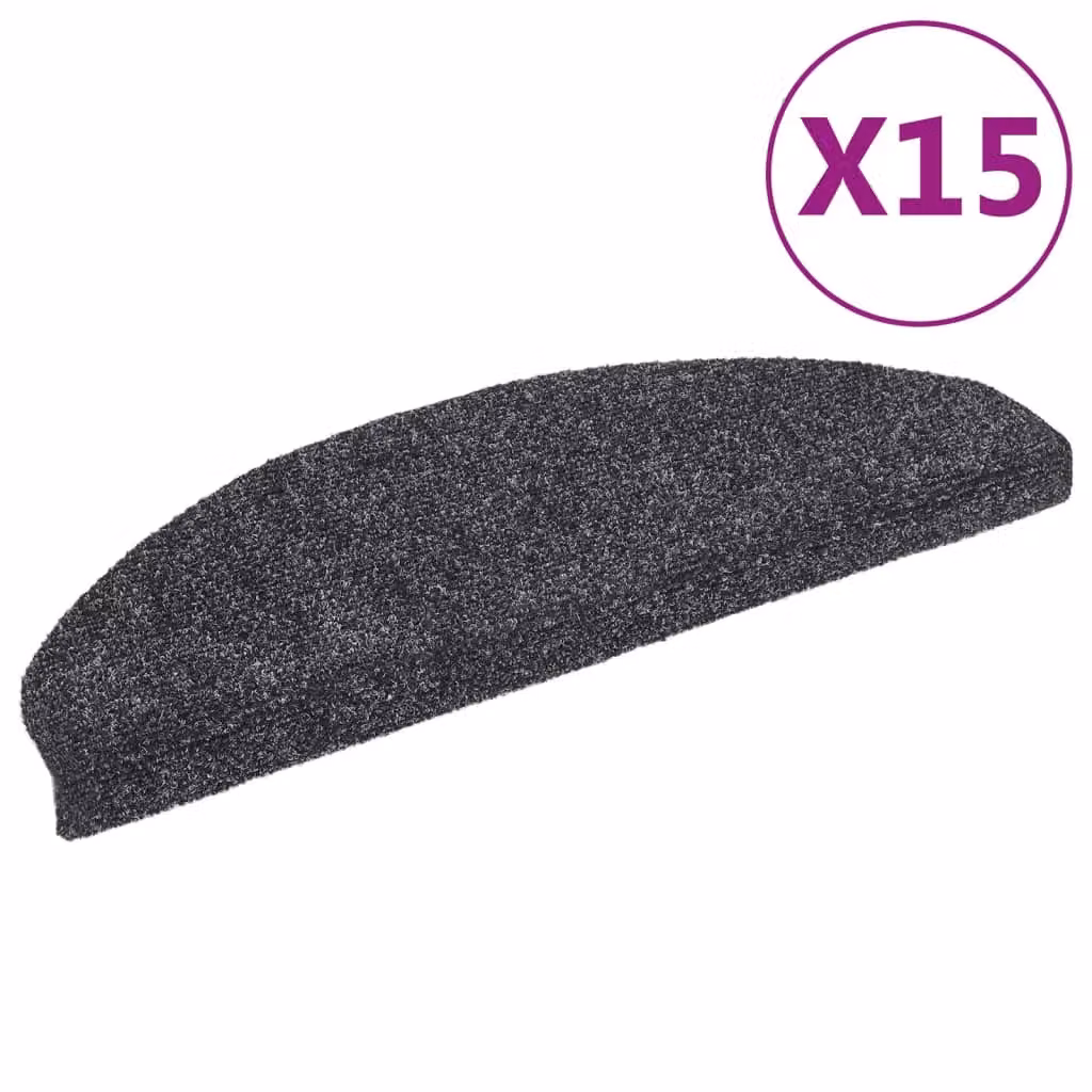 Berkfield Home 15-Piece Self-Adhesive Needle Punch Stair Mats, Dark Grey, W: 65 cm, D: 21 cm, H: 4 cm – 2