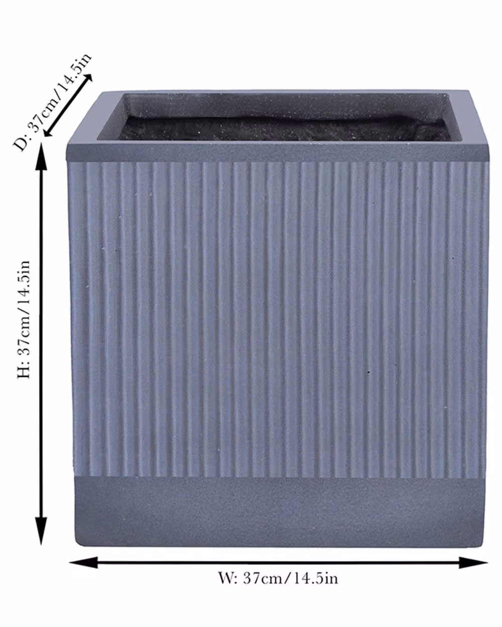 Dibor Large Ribbed Fibre Clay Planter, Slate Grey, H 37 cm x W 37 cm – 4