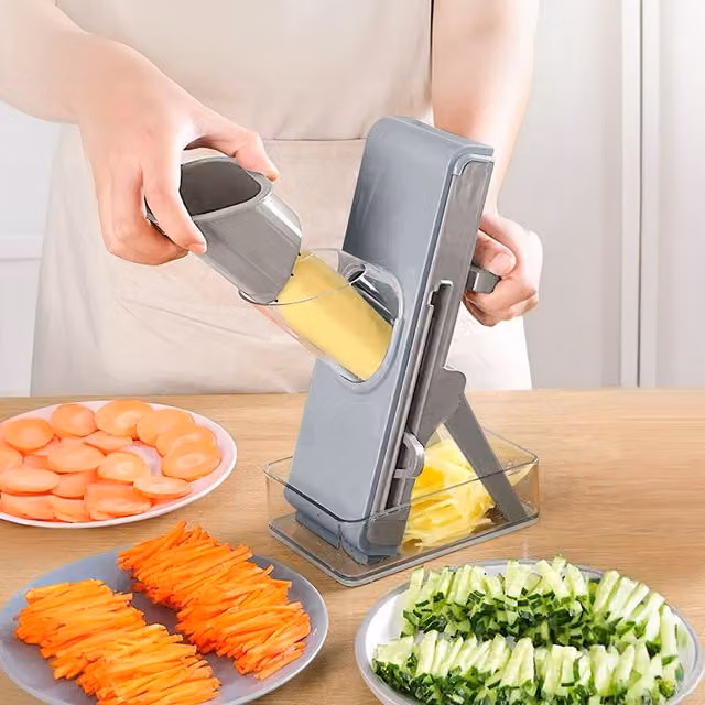 Komore Manual Kitchen Slicer with Rectangular Food Container, Grey