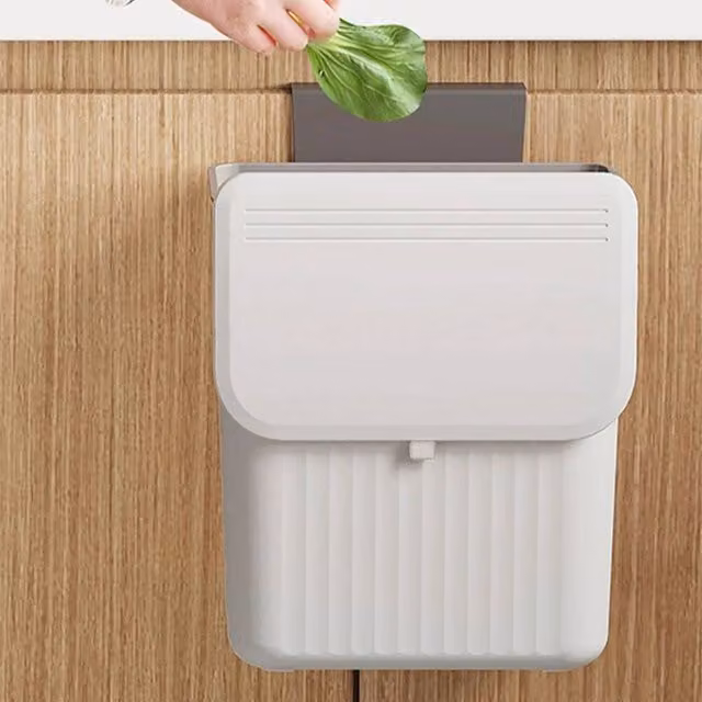 PAWNORA Hanging Kitchen Waste Bin with Flip Lid, Grey, 9 L – 1
