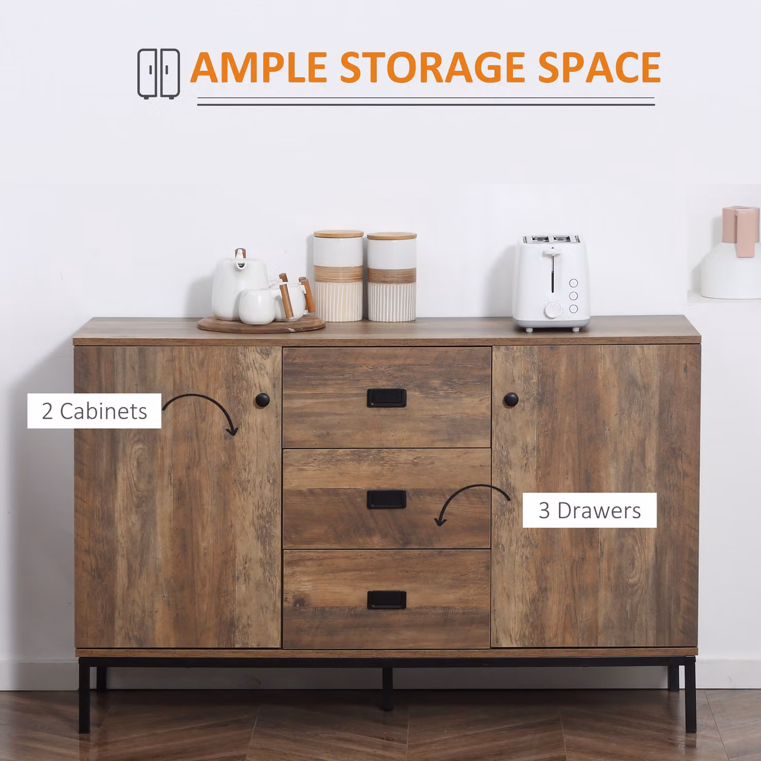 HOMCOM Industrial Sideboard Storage Cabinet in Brown – 4