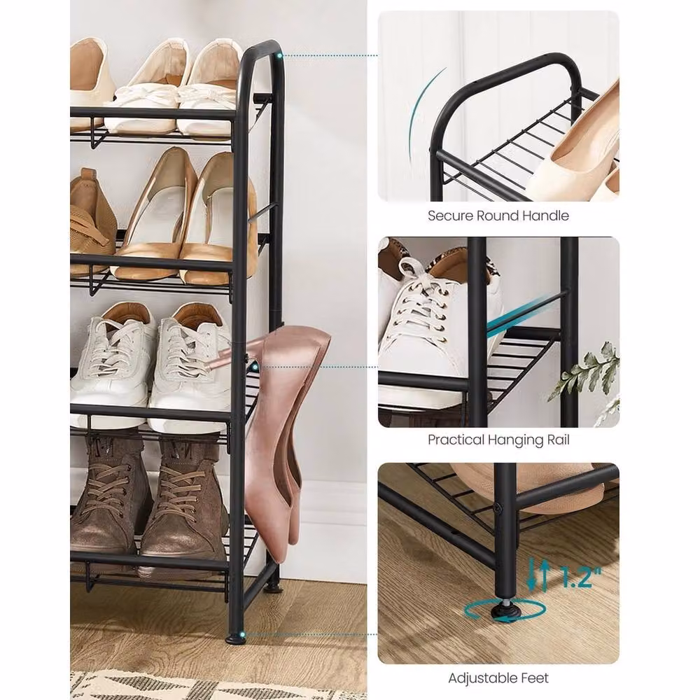 FORGEVIO Black 4-Tier Stackable Metal Shoe Rack, Height: 65 cm – 3