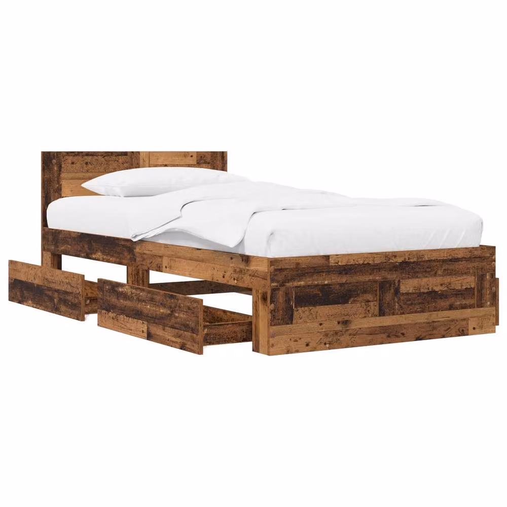 Berkfield Home Bed Frame with Headboard in Old Wood Brown, W/D/H: 80 x 200 cm – 2