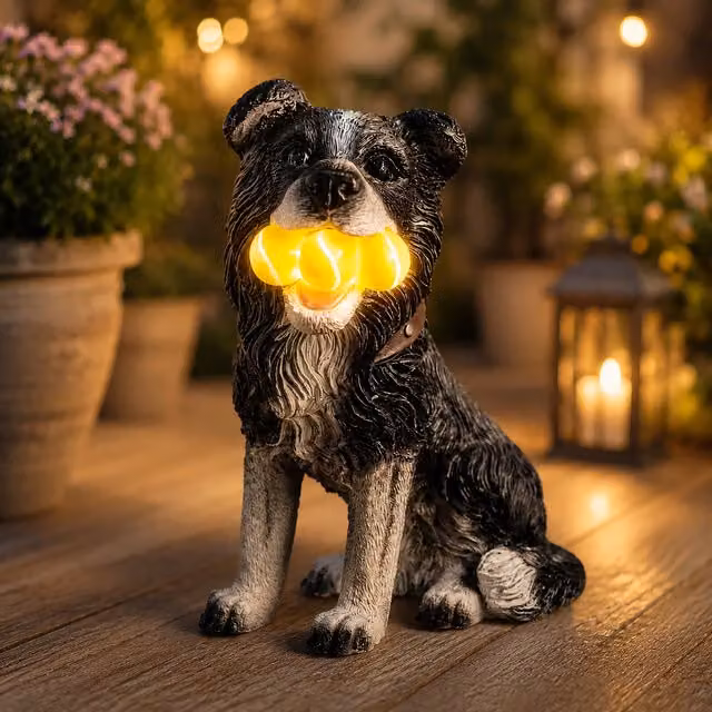 Garden Mile Solar Dog Garden Ornament Light up Tennis Balls in Black and White