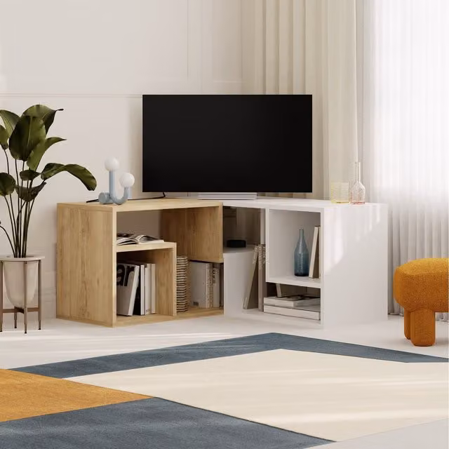 Decortie Glis Modern TV Unit in White and Oak, W/D/H: 90 x 45 x 35 cm – 1