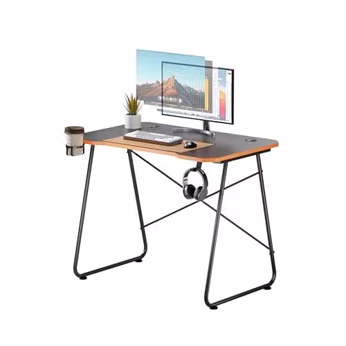 Properav Black Gaming and Home Office Computer Study Desk with Headphone Hook and Cup Holder, W/D/H: 120 x 60 x 75 cm