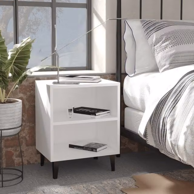 Berkfield Home Bed Cabinets with Metal Legs, 2 Piece Set, White, W: 40 cm, D: 30 cm, H: 50 cm