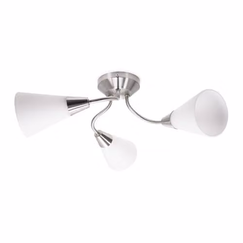 ValueLights Kristina 3 Way Curved Metal Flush Ceiling Light with White Glass Shades in Silver and Chrome