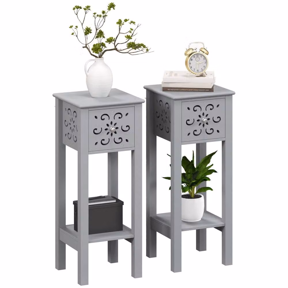 Wyld Haus Elne Set of 2 Grey Floral Cut Out Wooden Side Tables – 2