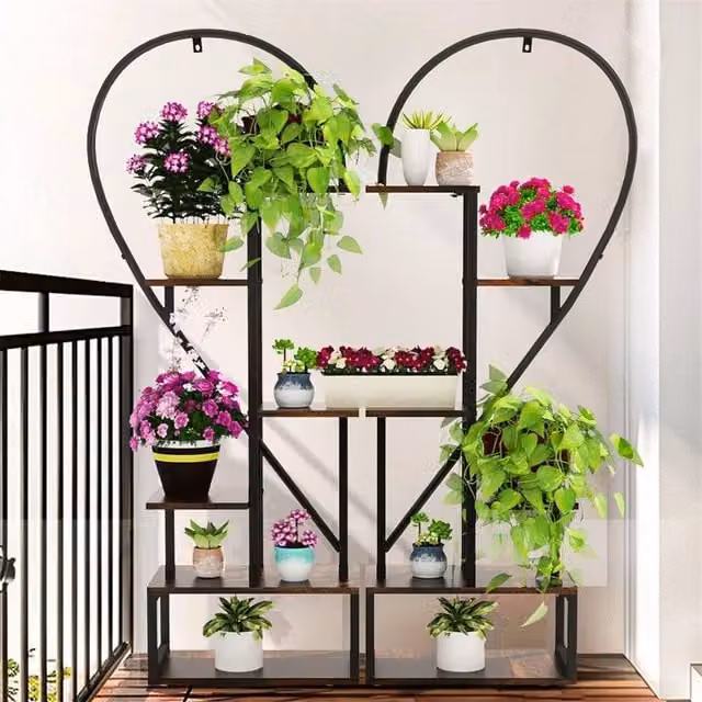 EONLION Rustic Black Metal and MDF Ladder Plant Stand – 1