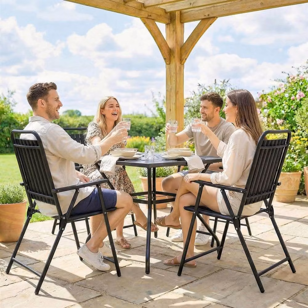 FLAVORA Set of 4 Grey Metal Folding Garden Chairs – 5