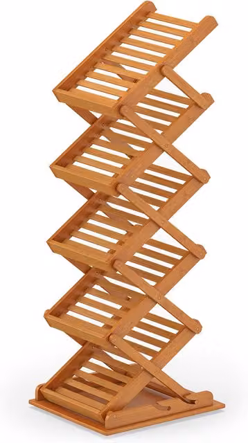 COSTWAY Foldable Bamboo Magazine Rack in Brown