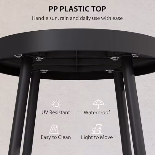 Outsunny Round Black Outdoor Garden Coffee Table with Plastic Top, Diameter: 49.5 cm – 5
