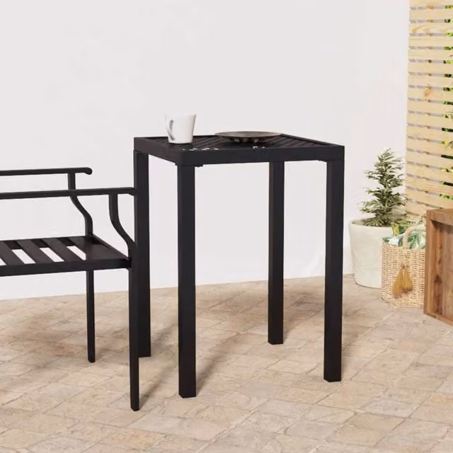 Berkfield Home Anthracite Garden Table in Black Powder Coated Steel, W/D/H: 50 x 50 x 72 cm
