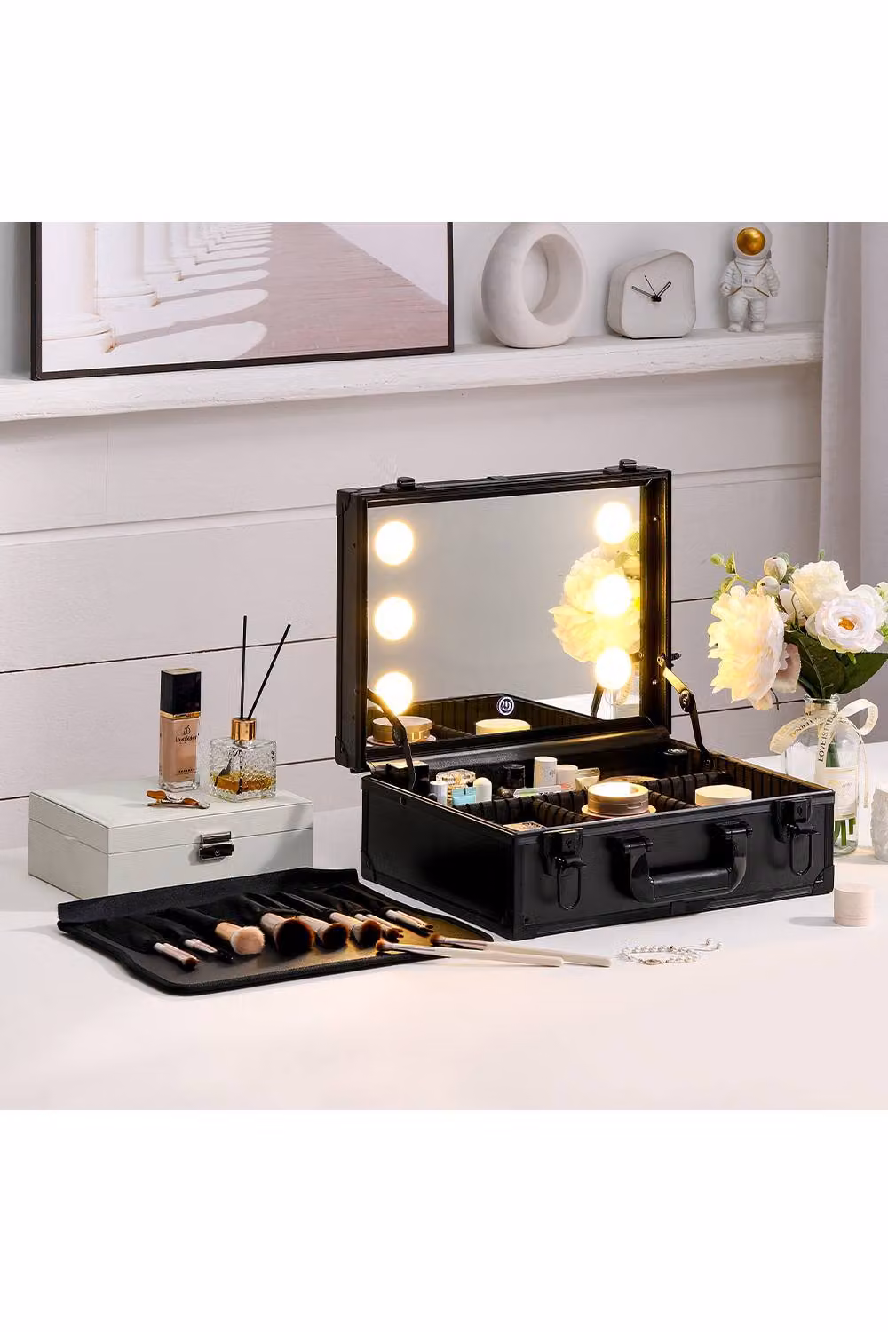 Living and Home Lighted Cosmetic Train Case with Mirror, Black, W: 38.0 cm, H: 15.5 cm – 3
