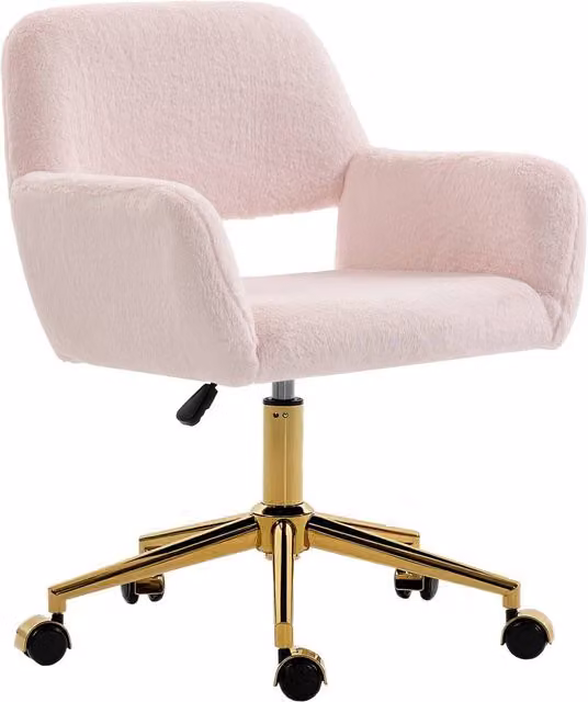 Rolipo Rabbit Faux Fur Task Chair in Pink for Home Office