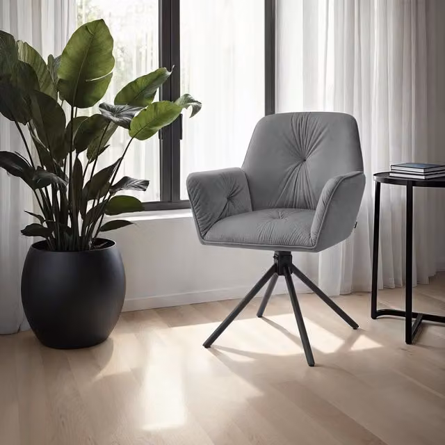 tectake Lenia Swivel Chair with Anthracite and Black Velvet Look Upholstery