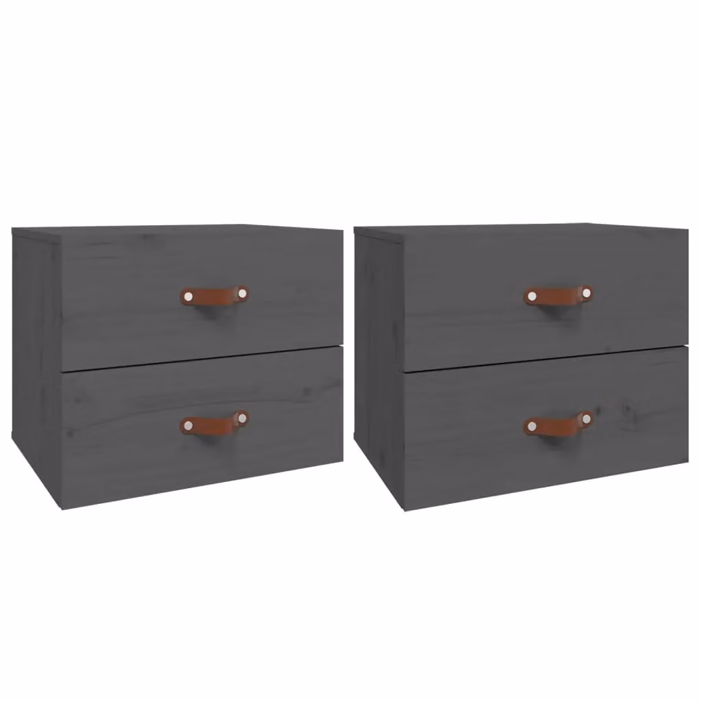 Berkfield Home Set of 2 Wall-mounted Grey Pine Bedside Cabinets, W: 50 cm, D: 36 cm, H: 40 cm – 2