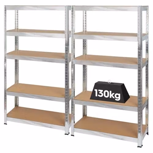 Harbour Housewares 5-Tier Heavy Duty Steel Garage Shelving Units Set, 2pc Silver, W/D/H: 75 x 30 x 150 cm