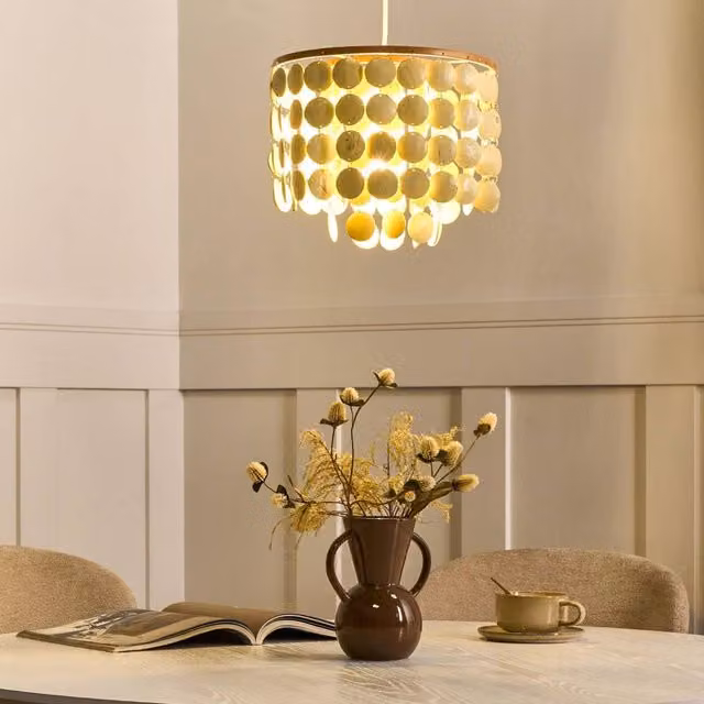 Wyld and Coco Handcrafted Boho Coconut Shell Pendant Lamp in Beige