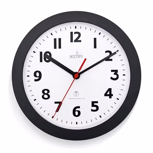 Acctim Parona Radio Controlled Analog Wall Clock, Black, Diameter: 23 cm