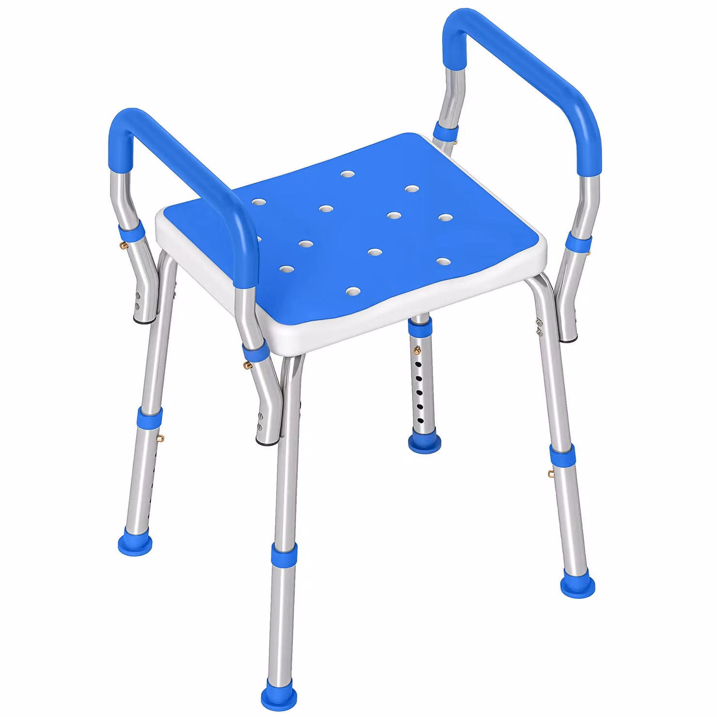 HOMCOM Non-Slip Blue Shower Stool with Adjustable Height and Drainage Seat for Seniors – 2