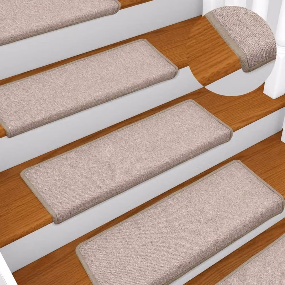 Berkfield Home Self-Adhesive Carpet Stair Treads, 15 Pieces, Taupe, W: 65 cm, D: 21 cm, H: 4 cm – 2