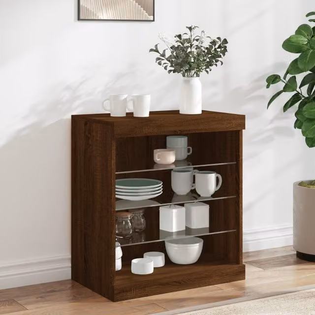 Berkfield Home Modern Sideboard with Integrated LED Lights in Brown Oak, W: 60.5 cm, D: 37 cm, H: 67 cm