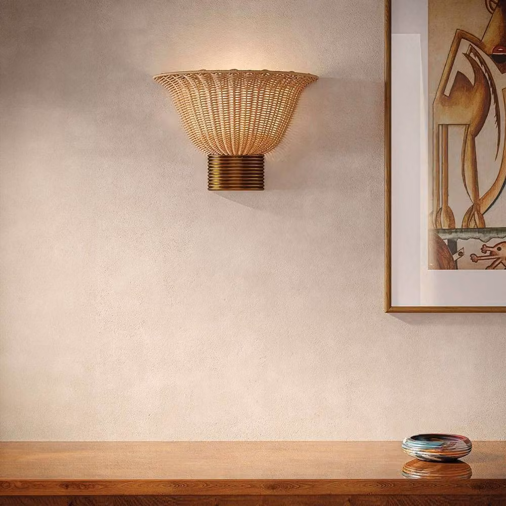 Netlighting Kai Wall Light in Brushed Gold and Rattan – 2