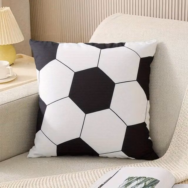 NESTLUNE White Football Cushion Cover, Polyester Soccer Decor, W: 120 cm, H: 90 cm