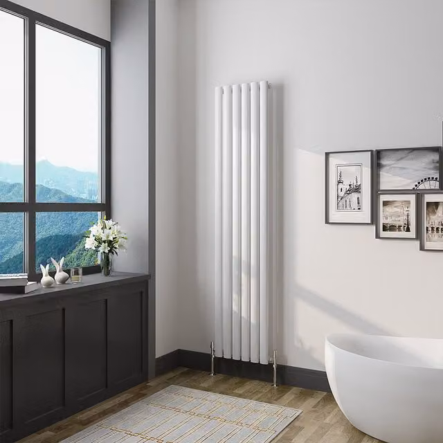 AicaBathroom Vertical Oval Column Radiator in White, H: 160 cm, W: 35.4 cm, D: 35.4 cm
