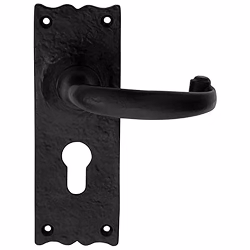 Loops Pair Forged Curved Lever Handles on Euro Lock Backplate, Black Antique, 155 x 54 mm