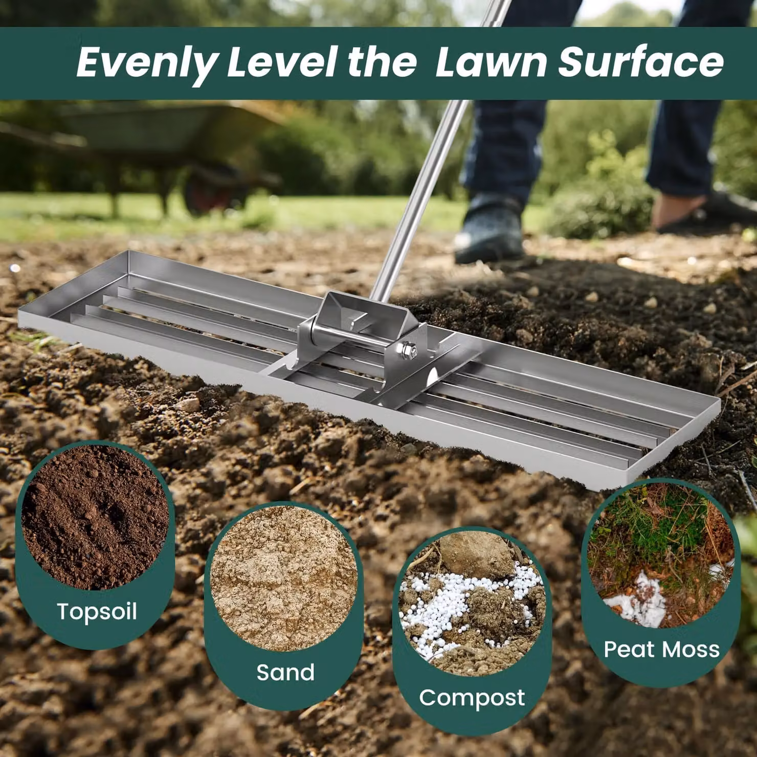 Gymax Heavy Duty Lawn Leveling Rake in Silver – 4
