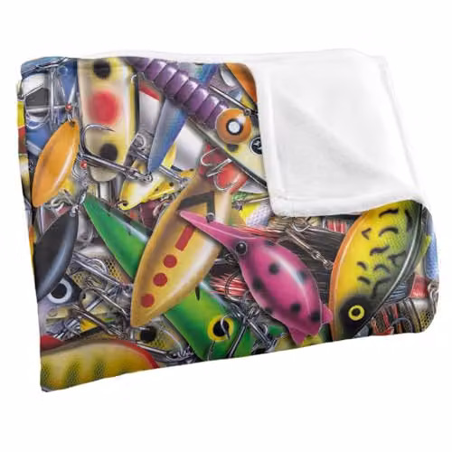 JQ Licensing Fishing Lures Silky Touch Super Soft Fleece Throw Blanket, Multicolour, W: 91 cm, H: 147 cm – 2